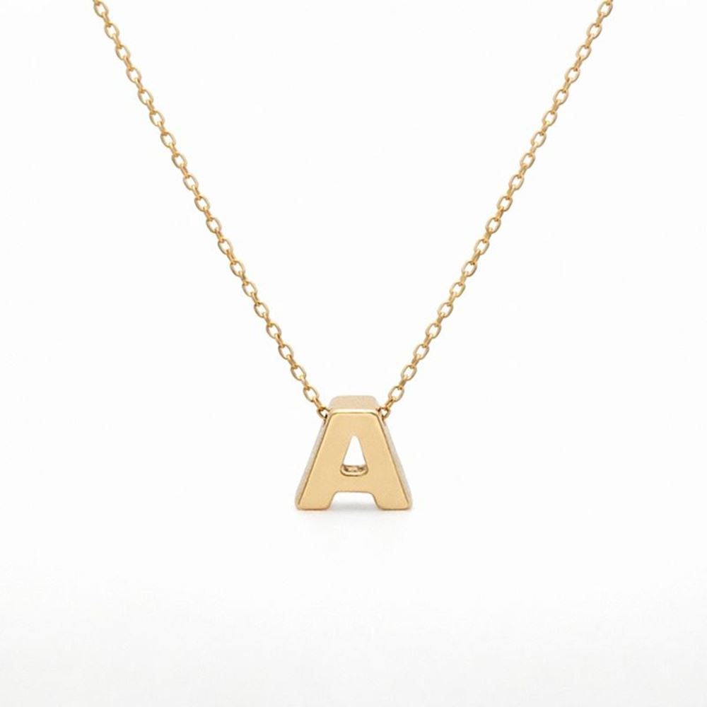 Klasik Model Altın Harf Kolye – Minimal Kare Tasarım (0,90 × 0,90 cm – 0,25 mm)