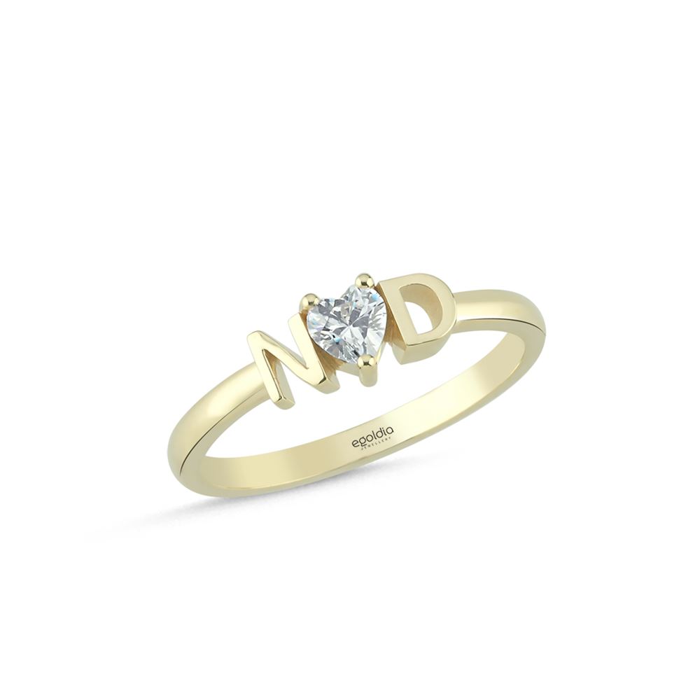 Kalp Taşlı Harfli Yüzük