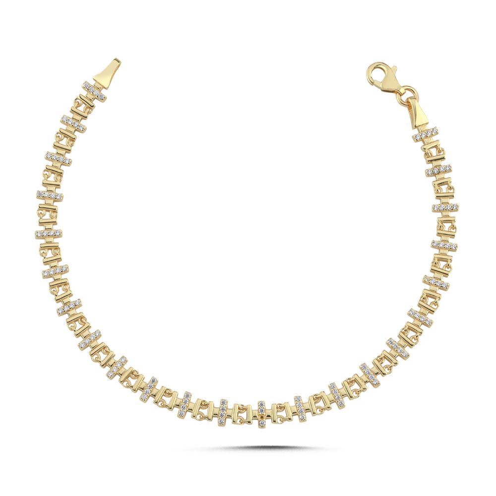 Çizgi Oval Tasarım Taşlı Bileklik (18.5*0.4 Cm)