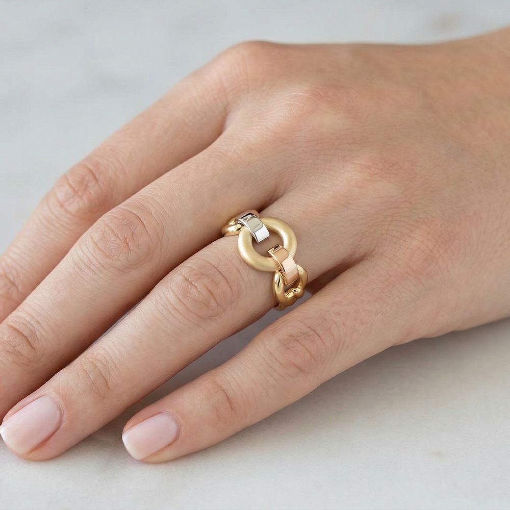 Oval Tasarım Halka Geçişli Üç Renk Yüzük