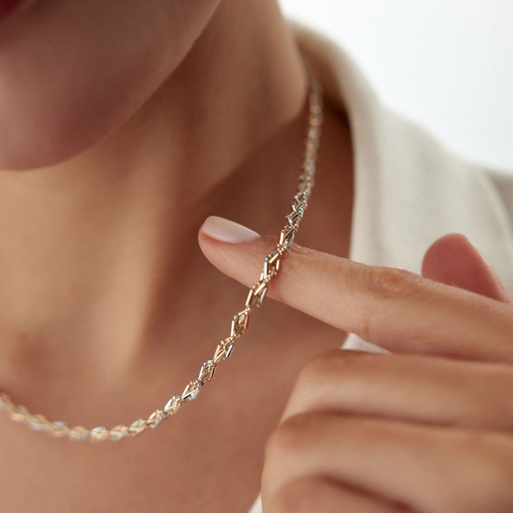 İtalyan Üç Renk Örgü Kolye 48 Cm