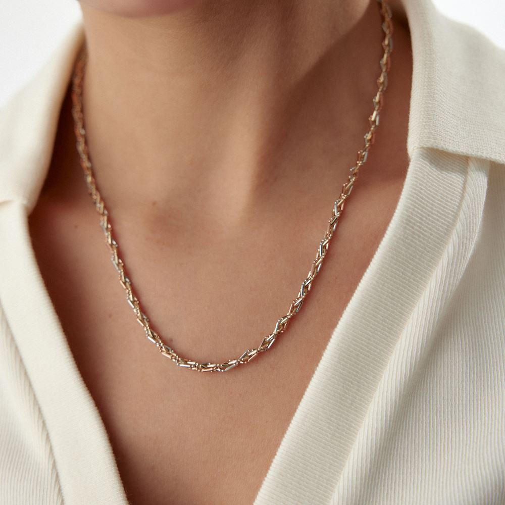 İtalyan Üç Renk Örgü Kolye 48 Cm