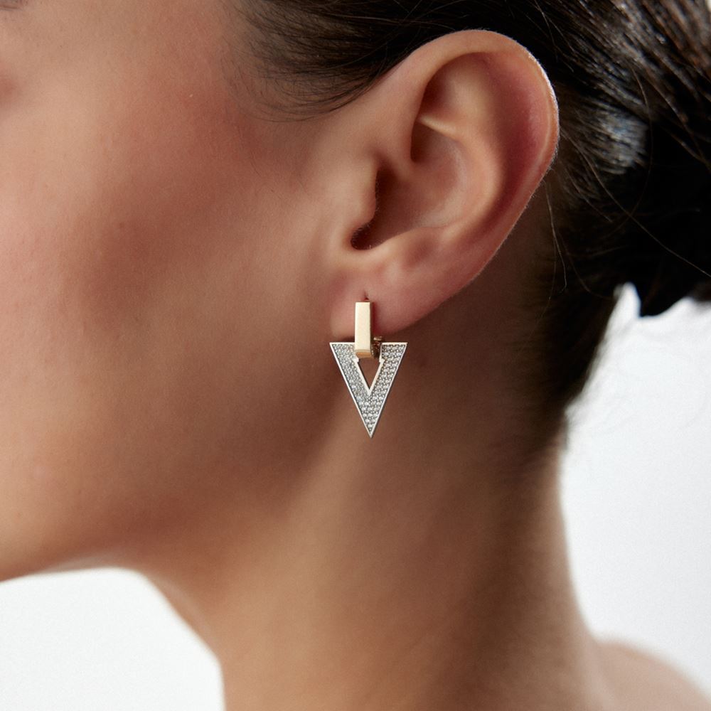 Üçgen Tasarım Taşlı Sallantı Küpe