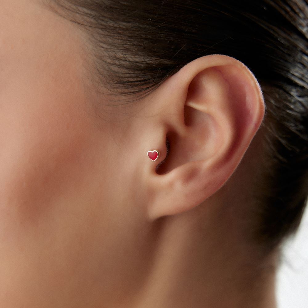 Kırmızı Mineli Kalp Piercing