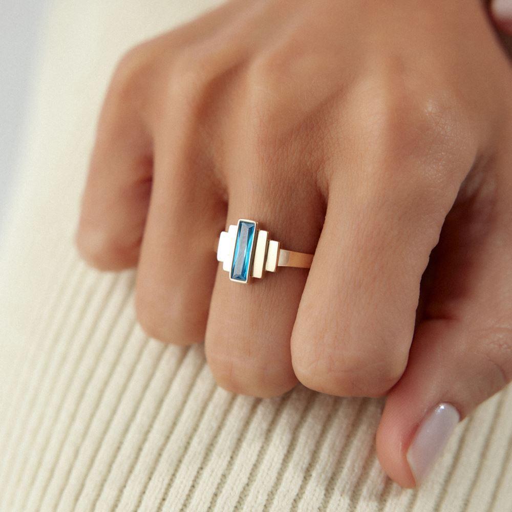 Turkuaz Taşlı Geometrik Yüzük