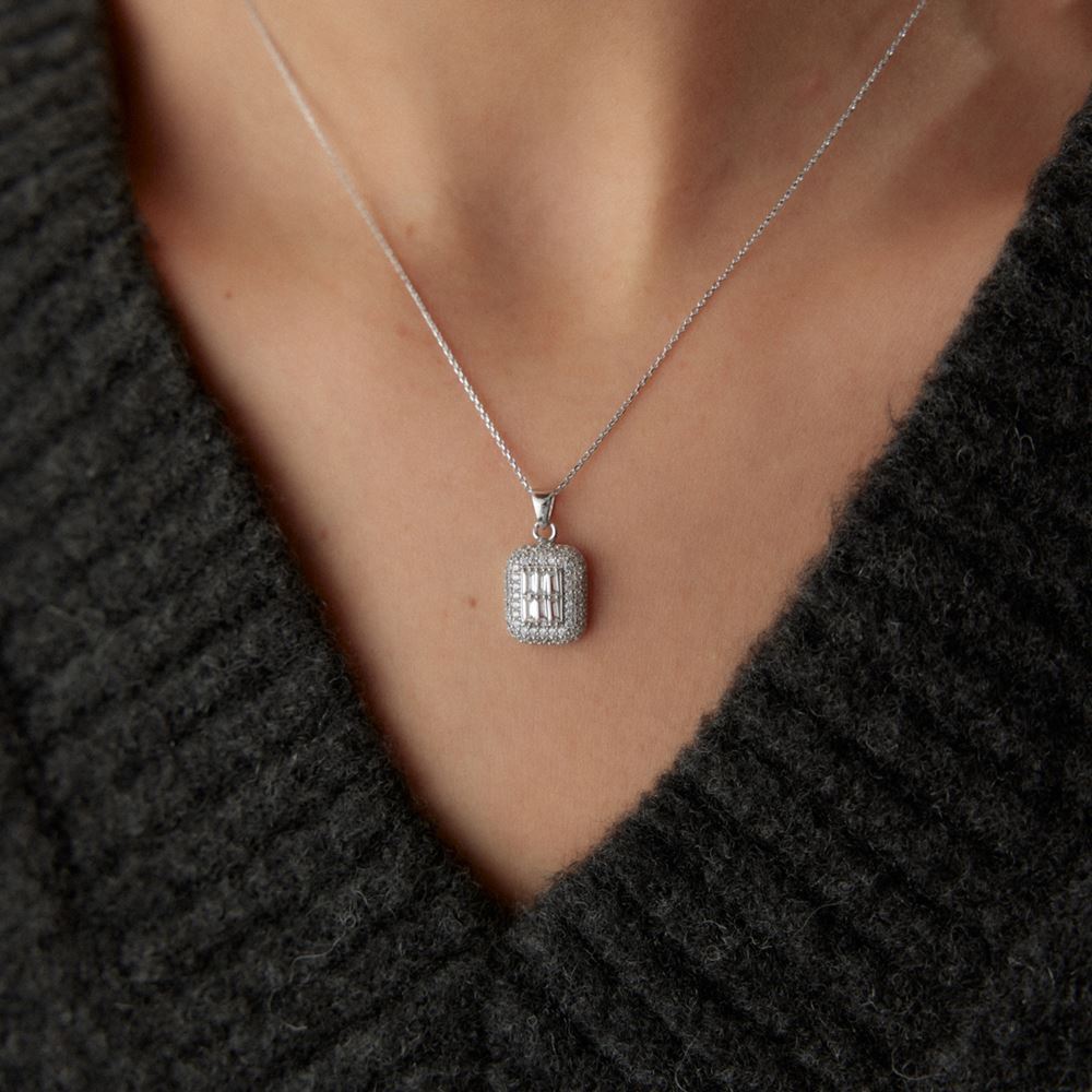 Baget Taşlı Kolye Beyaz