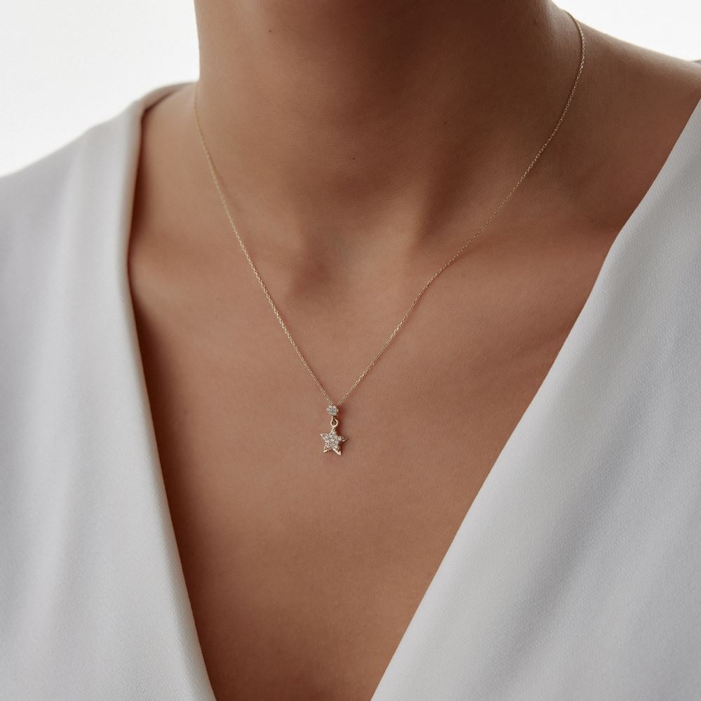 Yıldız İçinde Yıldız Taşlı Kolye