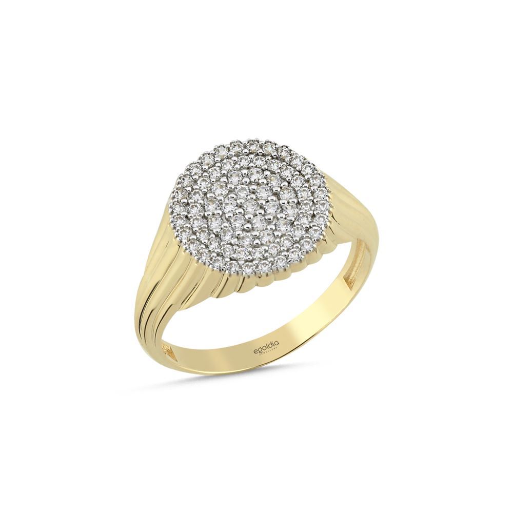 Oval Çizgi Tasarım Oval Taşlı Yüzük