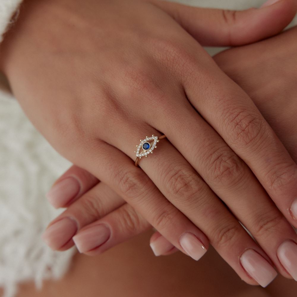 Safir Taşlı Göz Yüzük