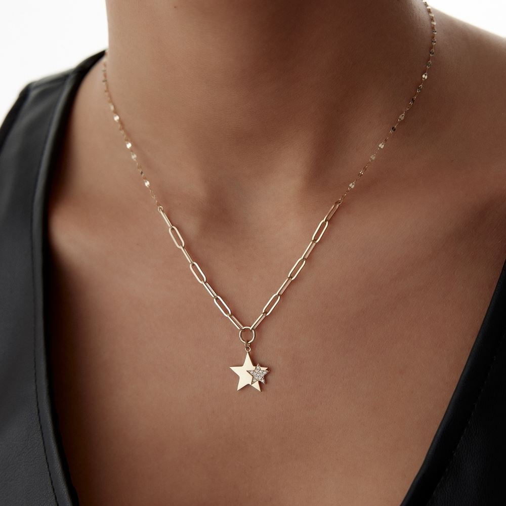 Yıldız İçinde Yıldız Taşlı Kolye