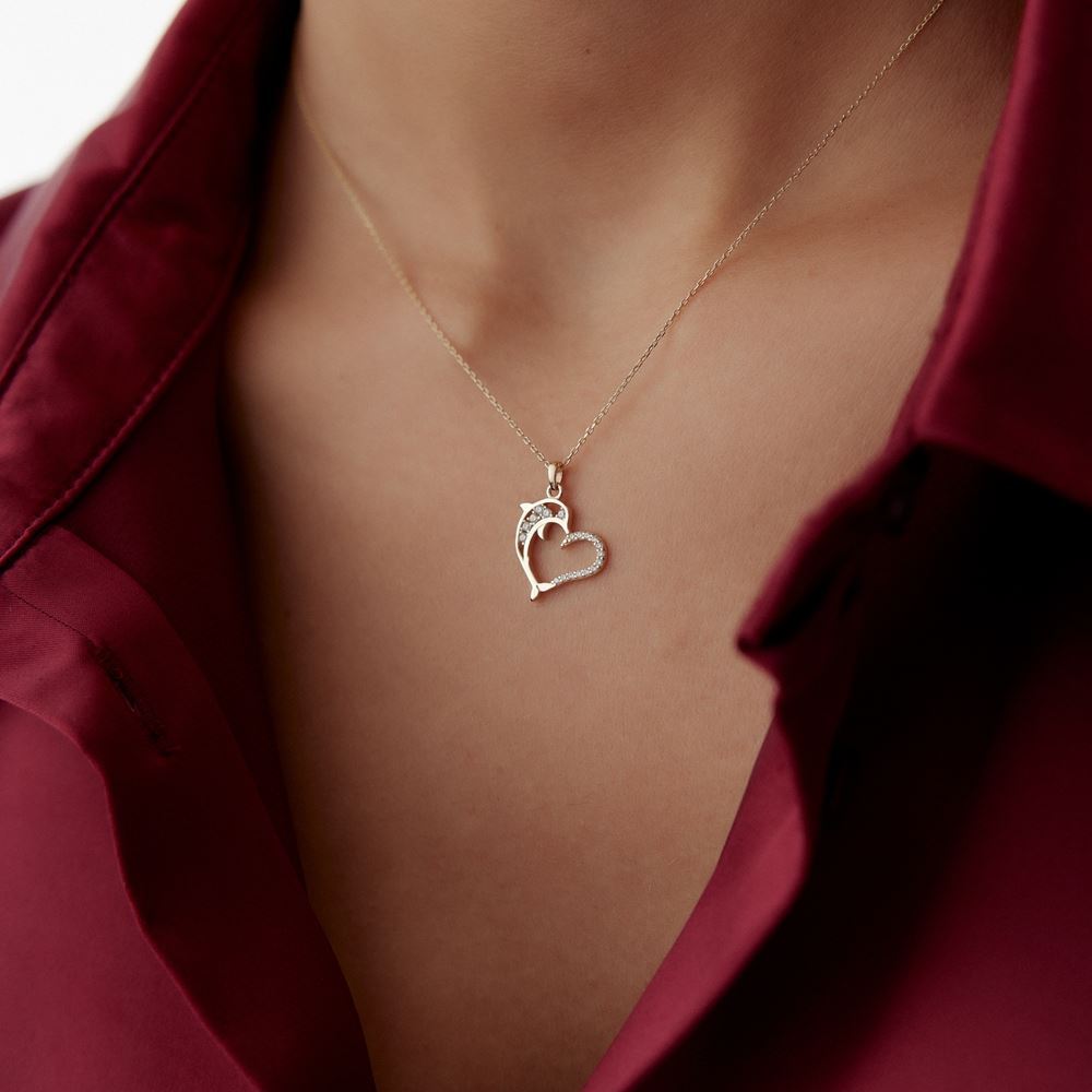 Kalp Tasarım Yunus Figürlü Kolye