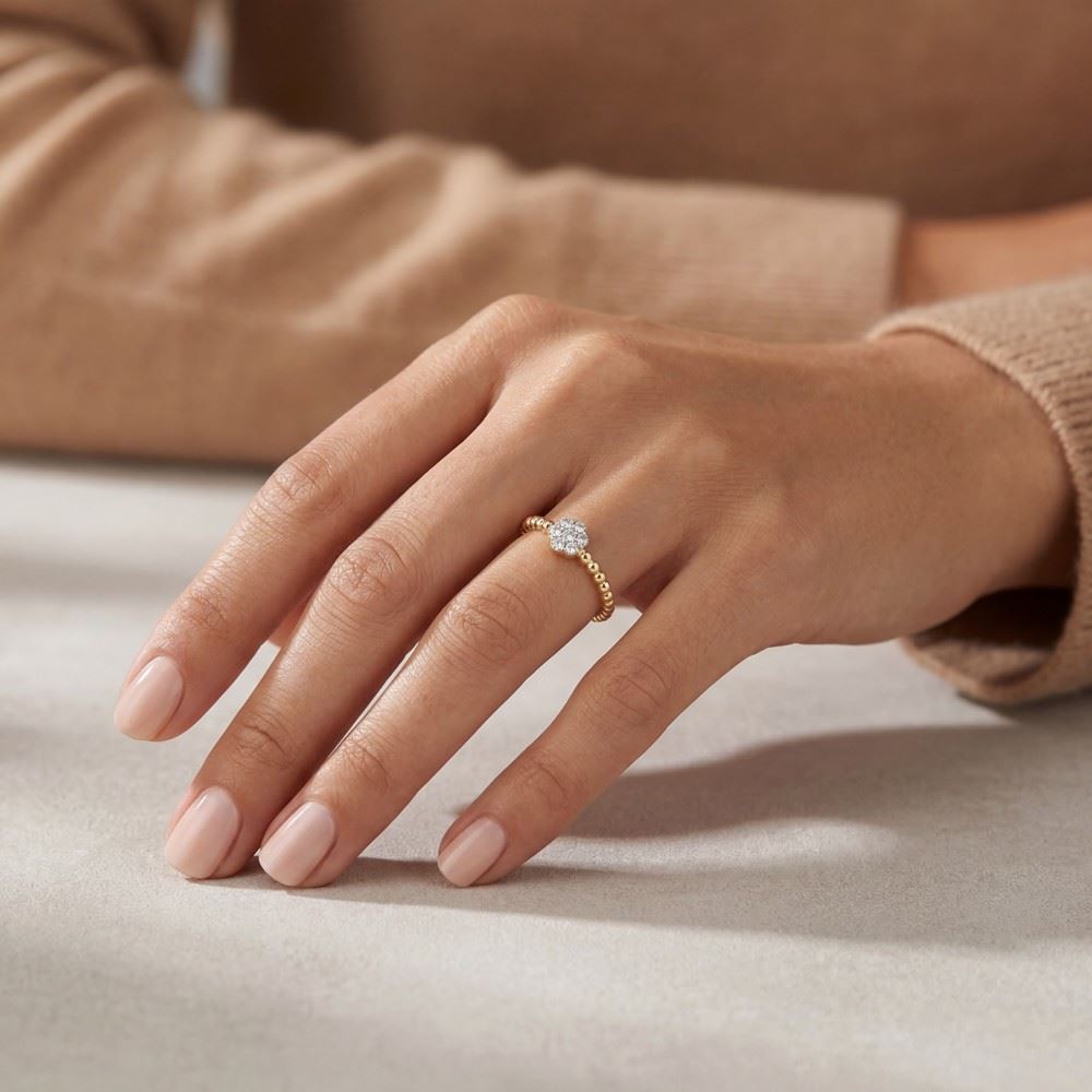 Altıgen Mokta Tasarım Taşlı Yüzük