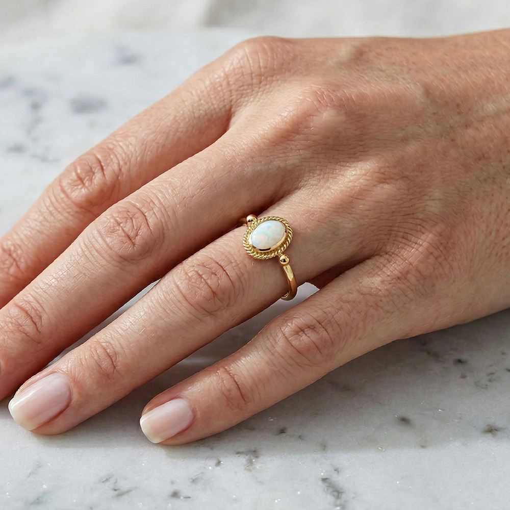 Sedef Firuze Pembe Yeşil Oval Taşlı Yüzük