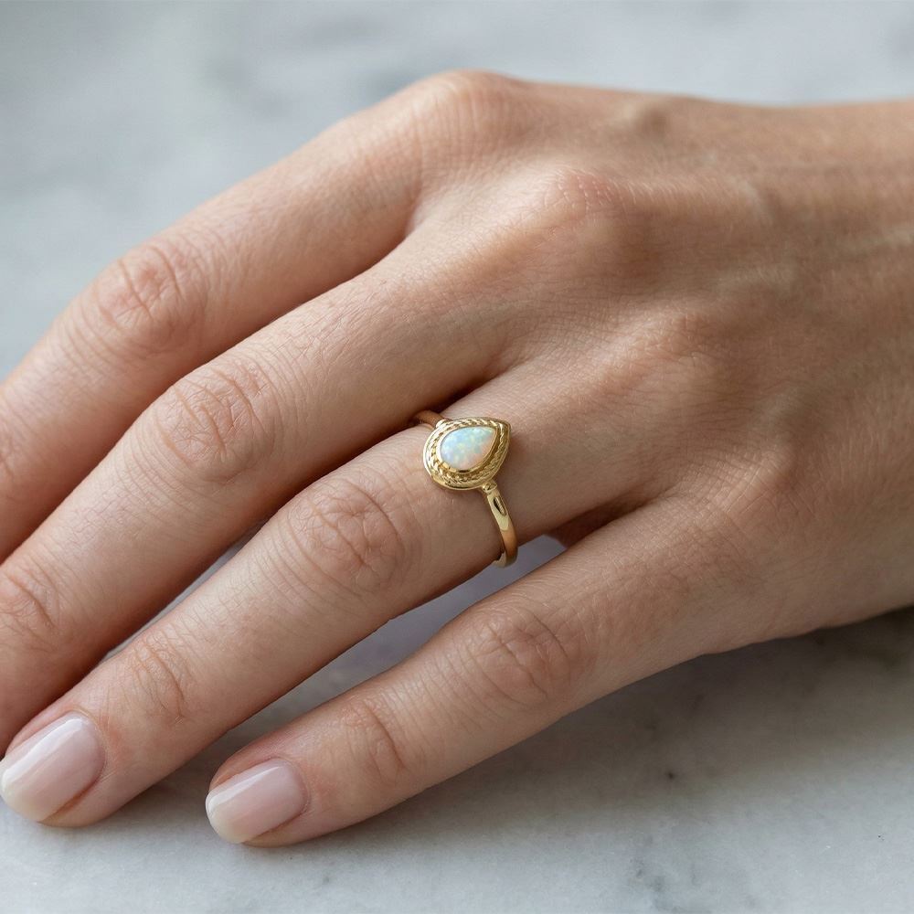 Sedef Firuze Yeşil Pembe Damla Taşlı Yüzük