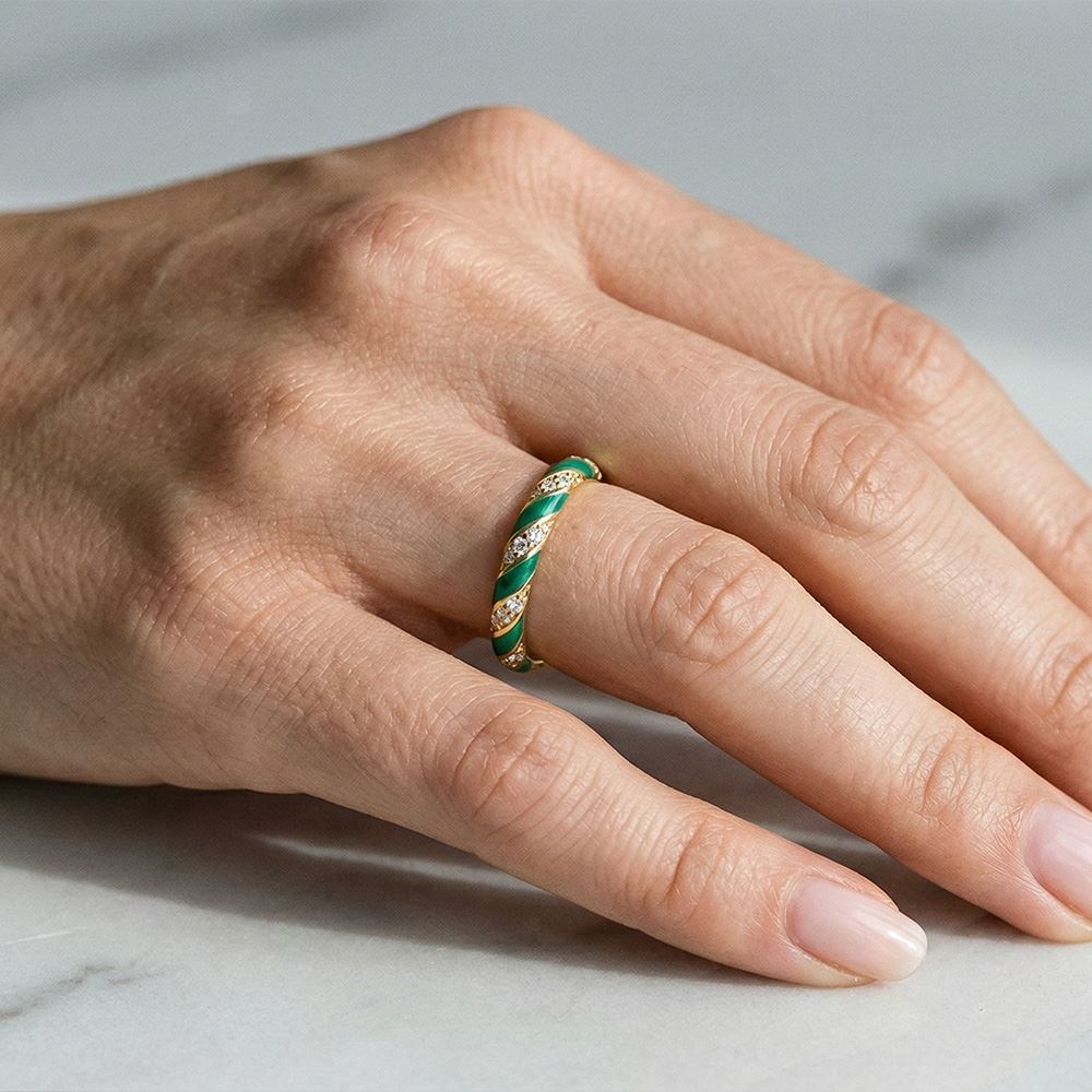 Sarmaşık Tasarım Mineli Renkli Taşlı Yüzük