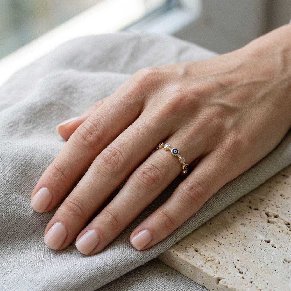 Göz Turkuaz Mineli Oval Taşlı Yüzük