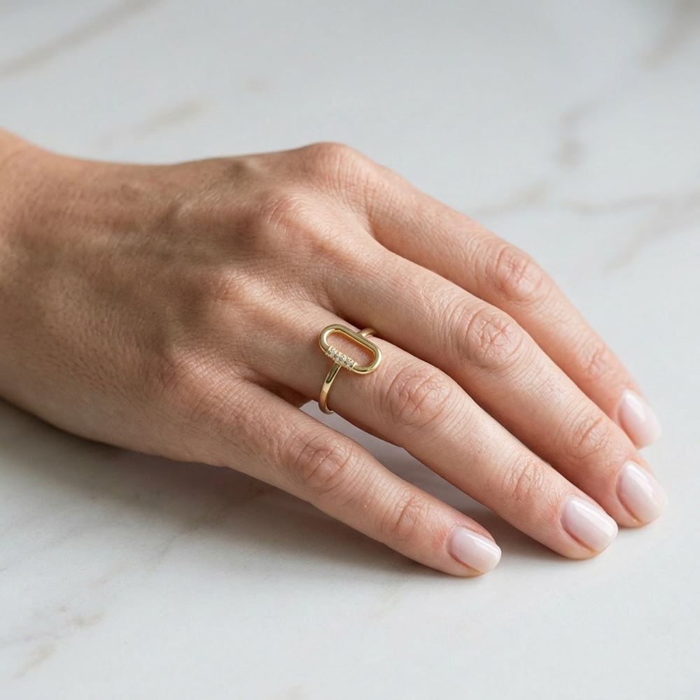 Oval U Tasarım Taşlı Yüzük