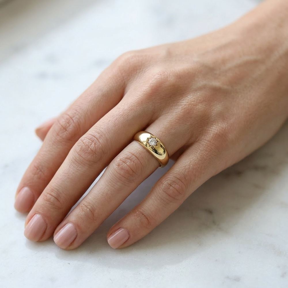 Kutup Yıldız Taşlı Yassı Yüzük