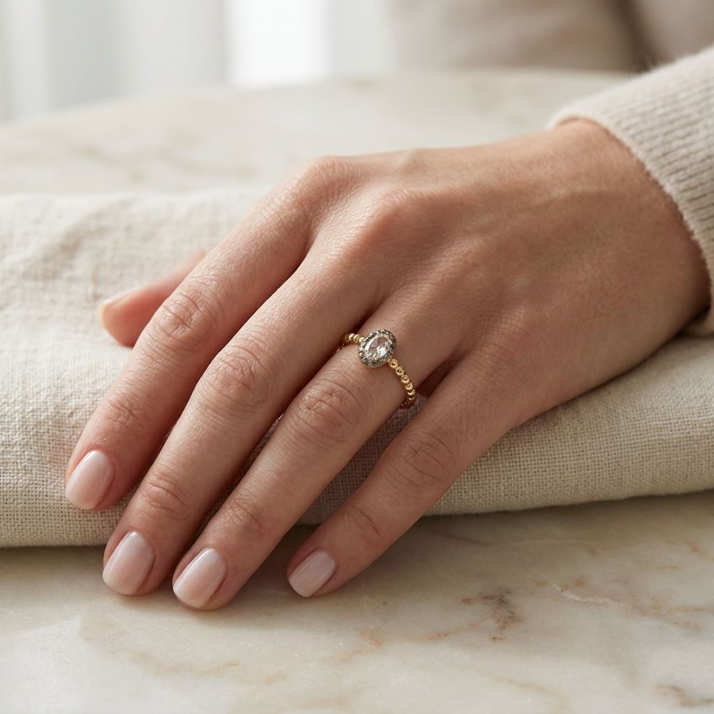 Boncuk Tasarım Oval Taşlı Yüzük