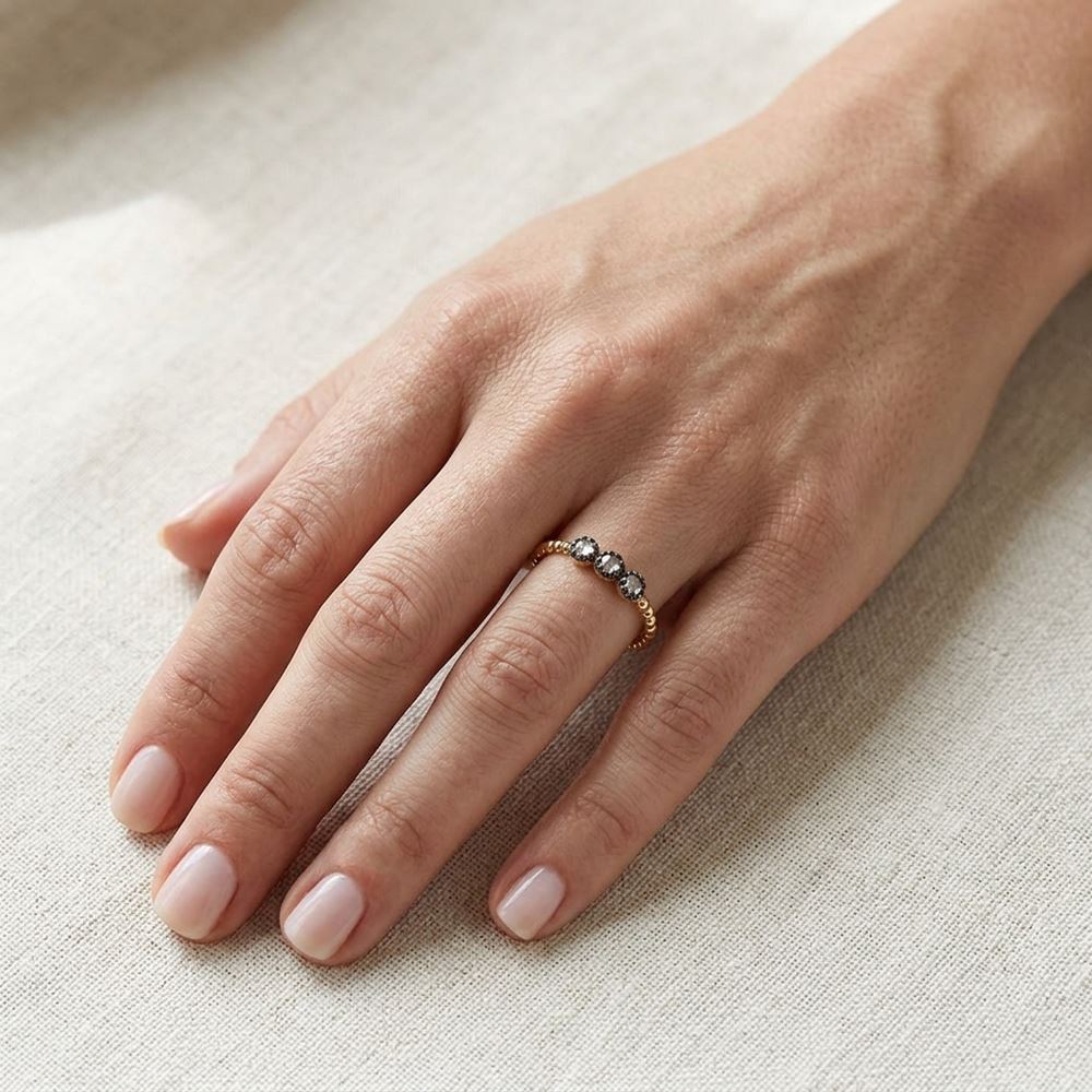 Boncuk Tasarım 3 Sıra Oval Taş Yüzük