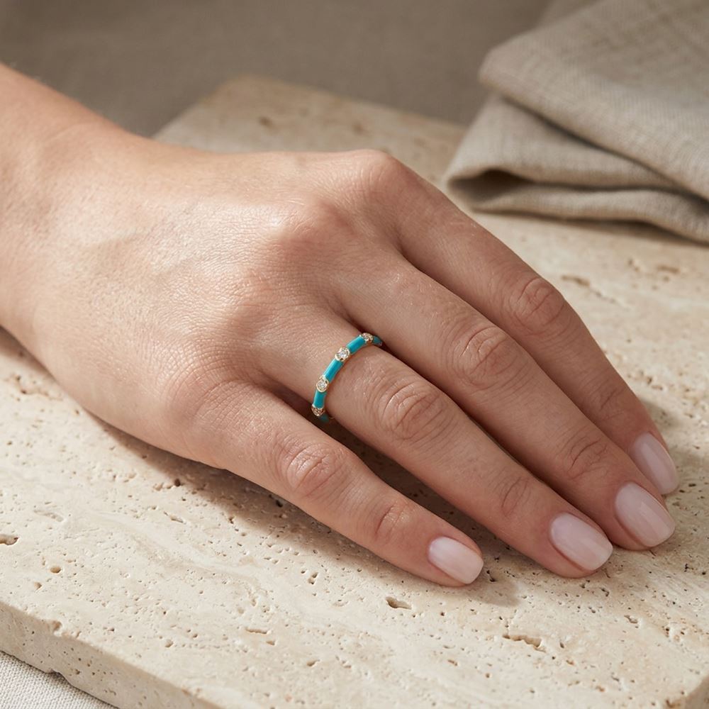 Turkuaz Mineli Taşlı Yüzük