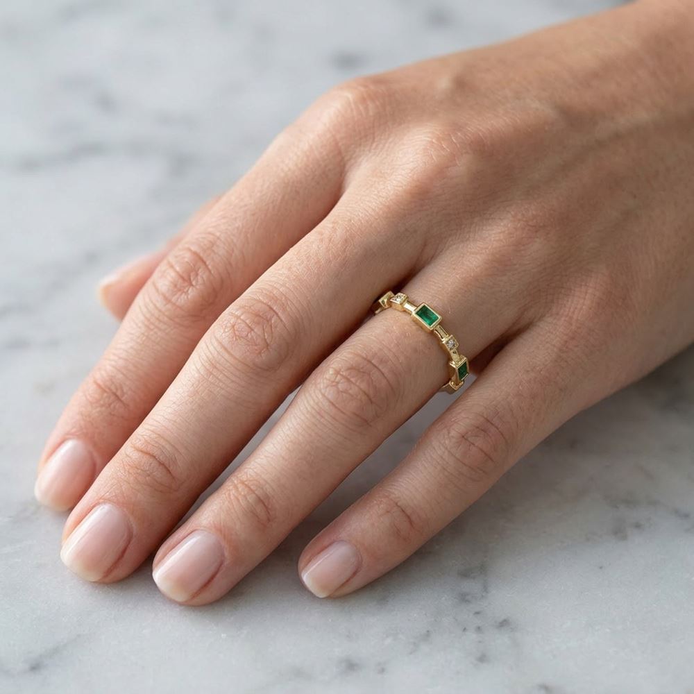 Kare Yeşil Beyaz Baget Yüzük