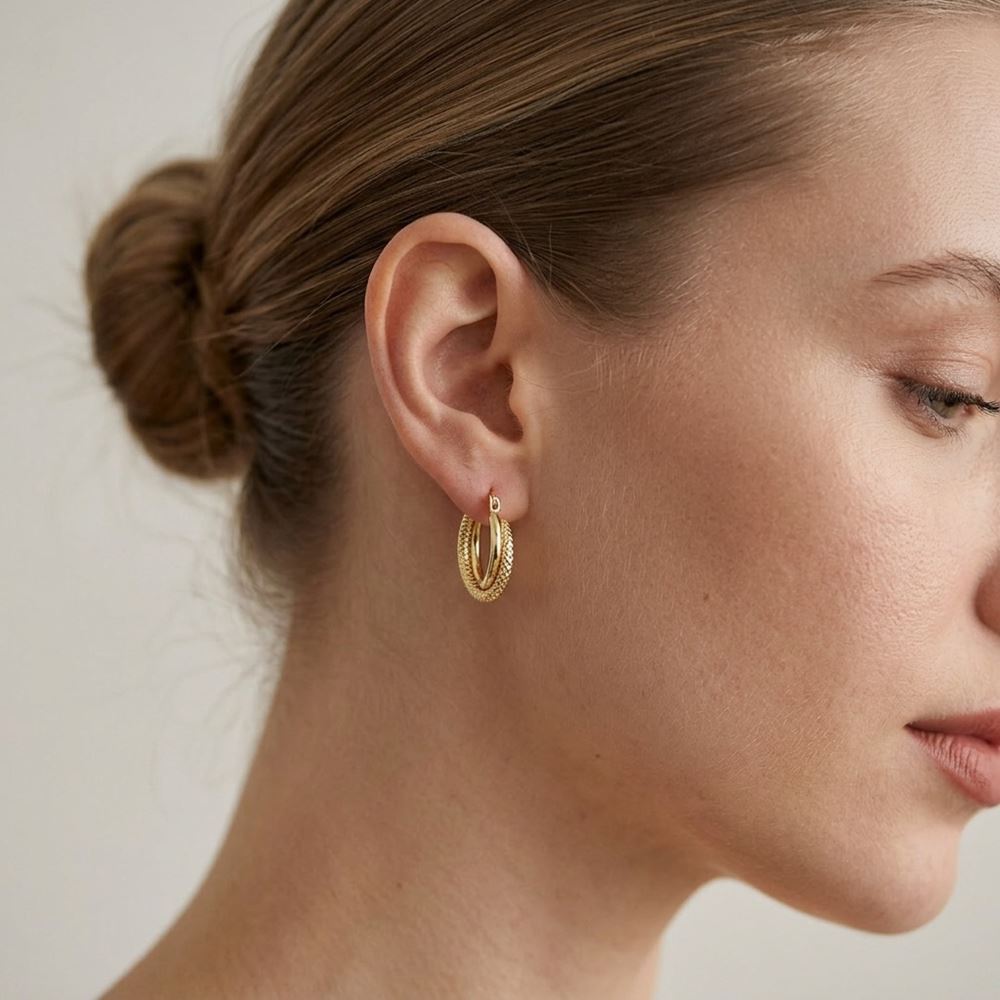 Nokta Tasarım İkili Küçük Boy Halka Küpe(1,4*1,4 Cm)