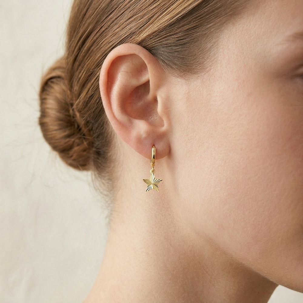 Yıldız Kalemli Sallantı Küpe(1,40 Çap 2,62 Cm )