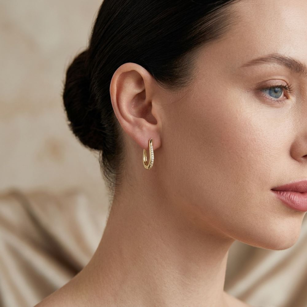 U Tasarım Taşlı Küpe (1,50*1,0 Cm 0,12 Mm )