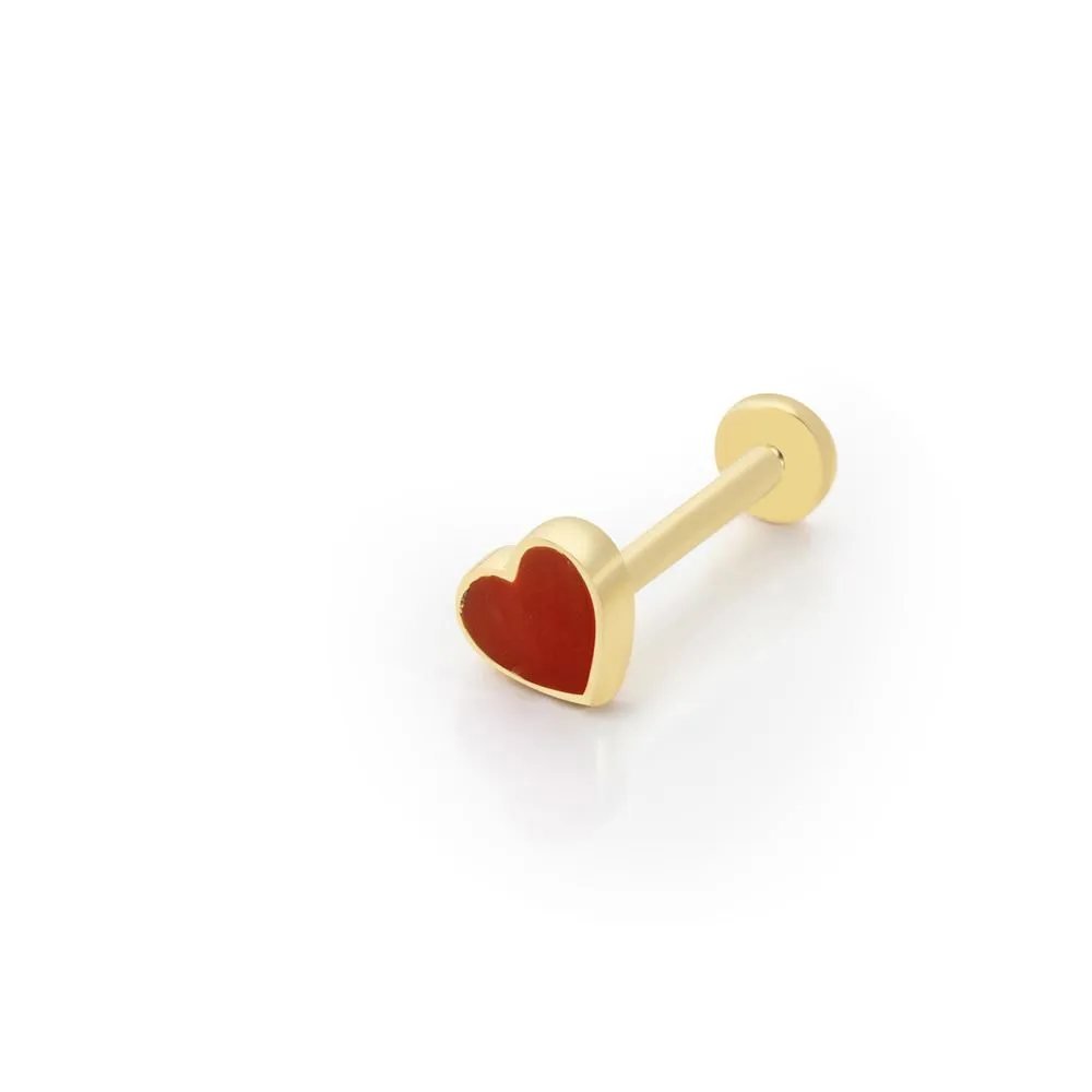 Kırmızı Mineli Kalp Piercing