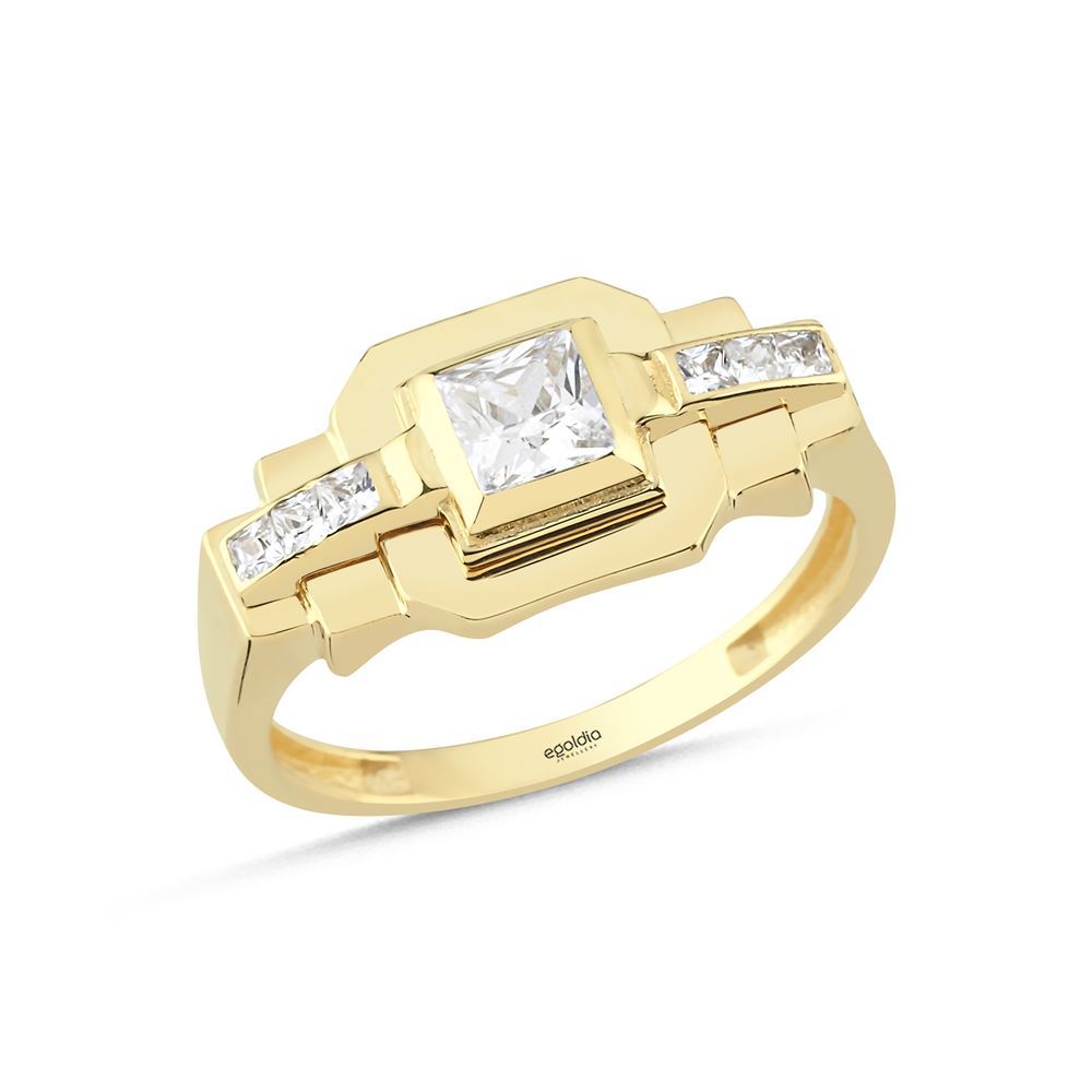 Kare Geometrik Tasarım Taşlı Yüzük