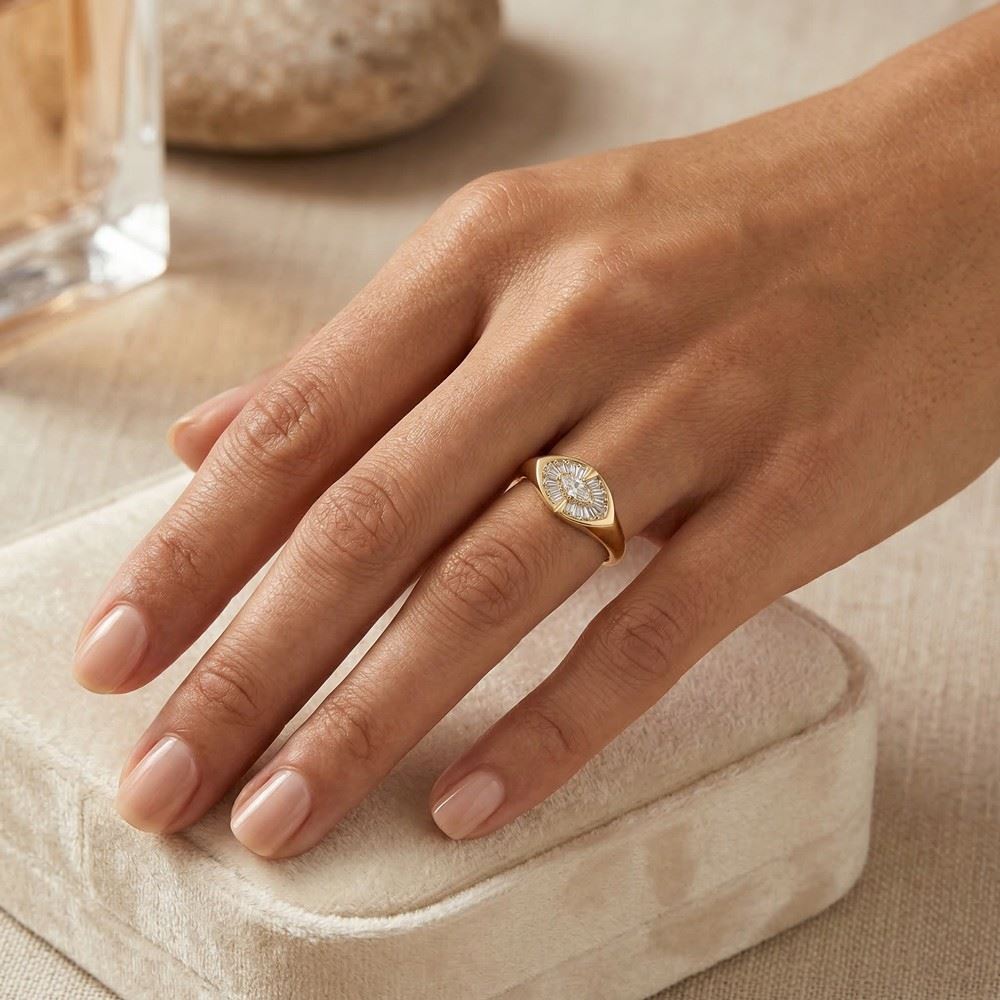 Oval Tasarım Baget Taşlı Yüzük